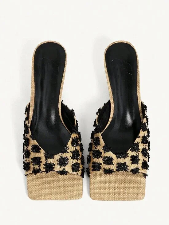 Apricot Elegant Women's & Square Toe Stiletto Heel Casual Slip-On Mules - Picture 9 of 10